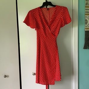 Red and White Polka Dot Wrap Dress